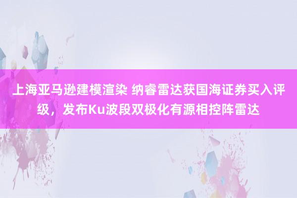 上海亚马逊建模渲染 纳睿雷达获国海证券买入评级，发布Ku波段双极化有源相控阵雷达