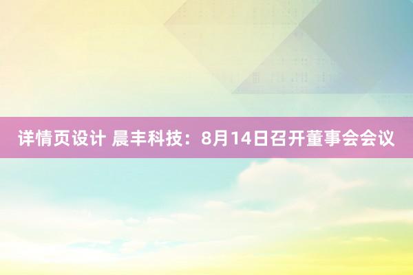 详情页设计 晨丰科技：8月14日召开董事会会议